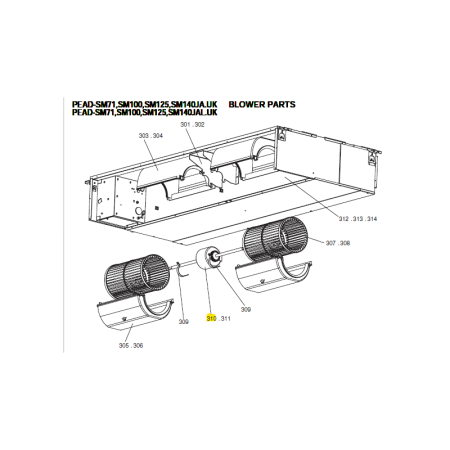 Motor ventilador unidad interior conductos MITSUBISHI ELECTRIC modelo PEAD-SM125JA.UK 302217